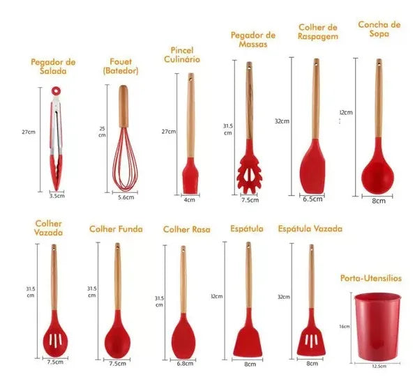 Conjunto de utensílio de cozinha de 11 peças de silicone