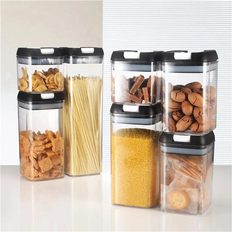 Recipiente para armazenamento de alimentos, conjunto com 7 peças, recipientes de plástico transparente com 10 adesivos